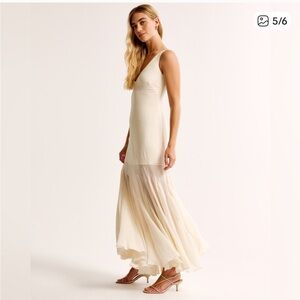 Abercrombie plunge godet skirt maxi dress in ivory cream